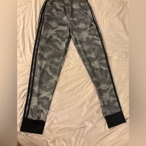 Adidas Kids' Gray Camo Joggers with Black Stripes